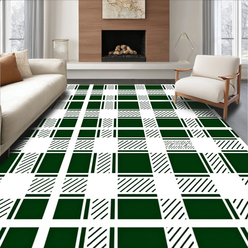 Forest Green White Buffalo Check Rug