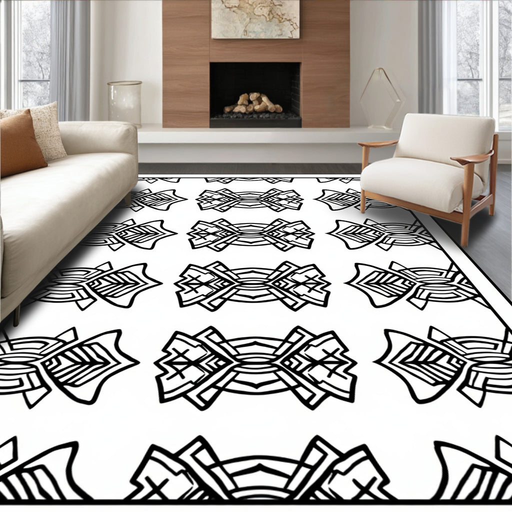 Black White Symmetrical Intricate Abstract Rug