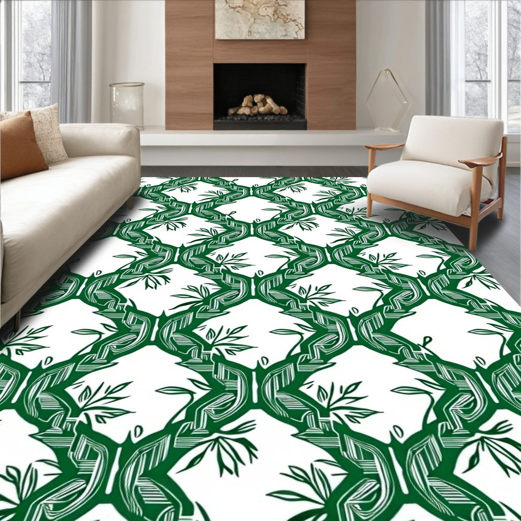 Emerald Green Lattice Butterfly Botanical Rug