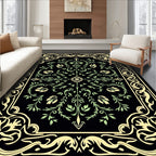 Black Green Floral Scroll Frame Rug