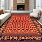 Ornate Red Orange Blue Medallion Rug