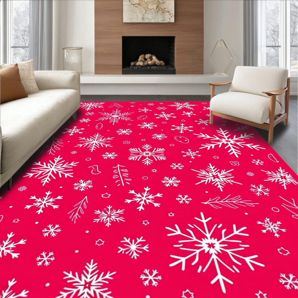 Red Snowflake Snowfall Winter Wonder Rug