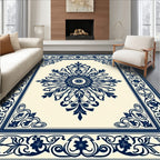Deep Blue Floral Medallion Border Rug