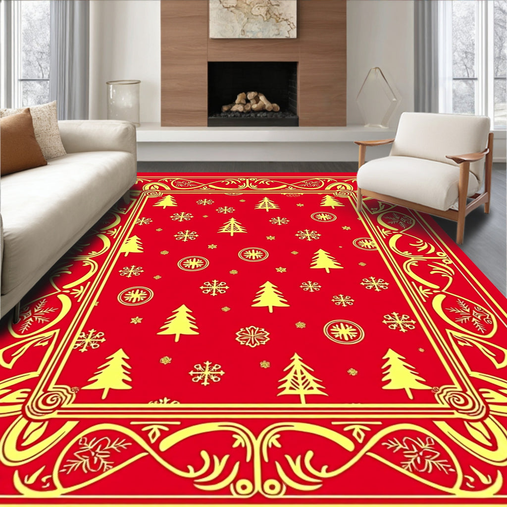 Festive Scarlet Yellow Christmas Trees Rug