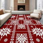 Deep Red Snowflake Floral Lattice Rug