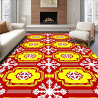 Red Yellow White Snowflake Geometric Rug