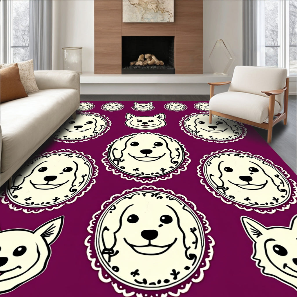 Cream Dog Faces Lace Frame Collage Rug