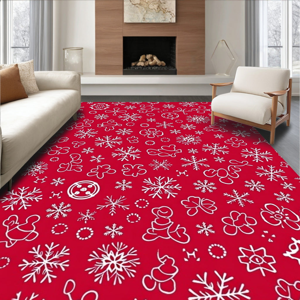 Whimsical Winter Red Snowflakes Rug