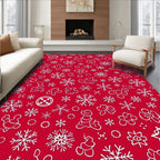 Whimsical Winter Red Snowflakes Rug