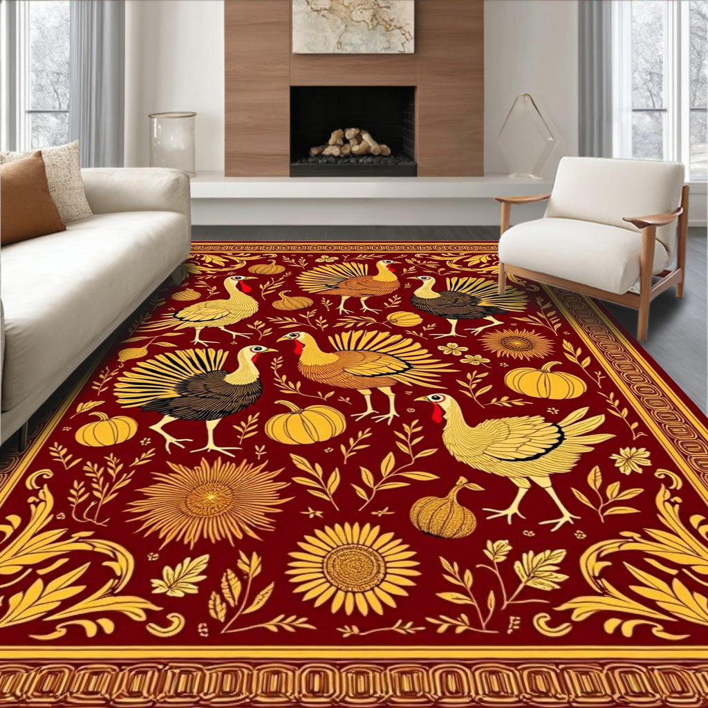 Crimson Gold Turkey Harvest Floral Rug