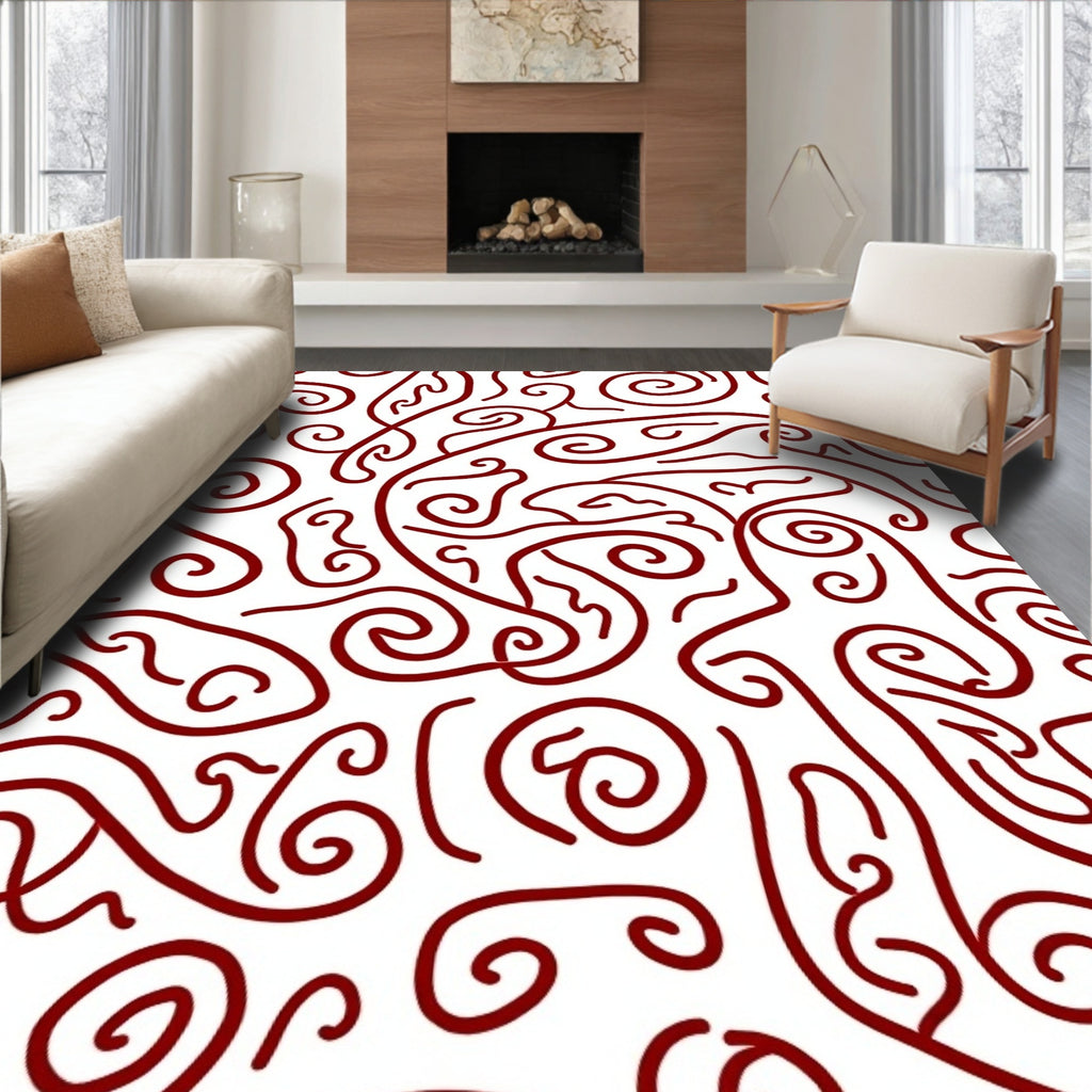 Crimson Swirl Abstract Organic Lines Rug
