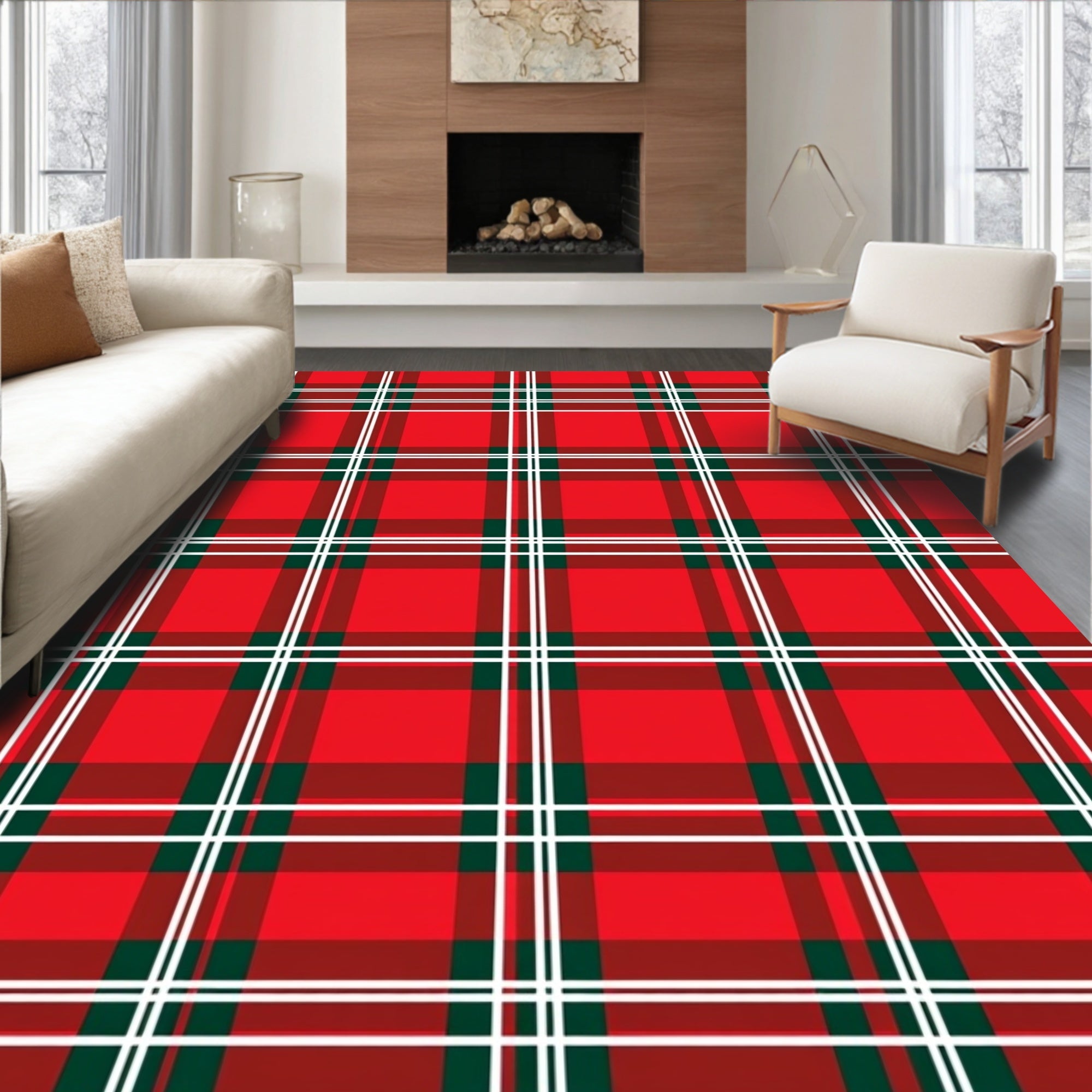 Classic Red Tartan Check Rug