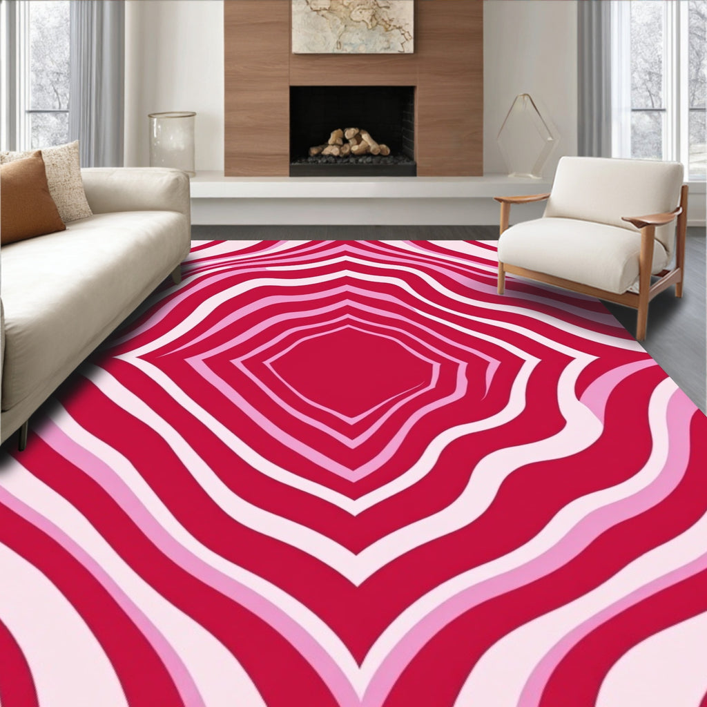 Retro Pink and Red Wavy Stripes Rug