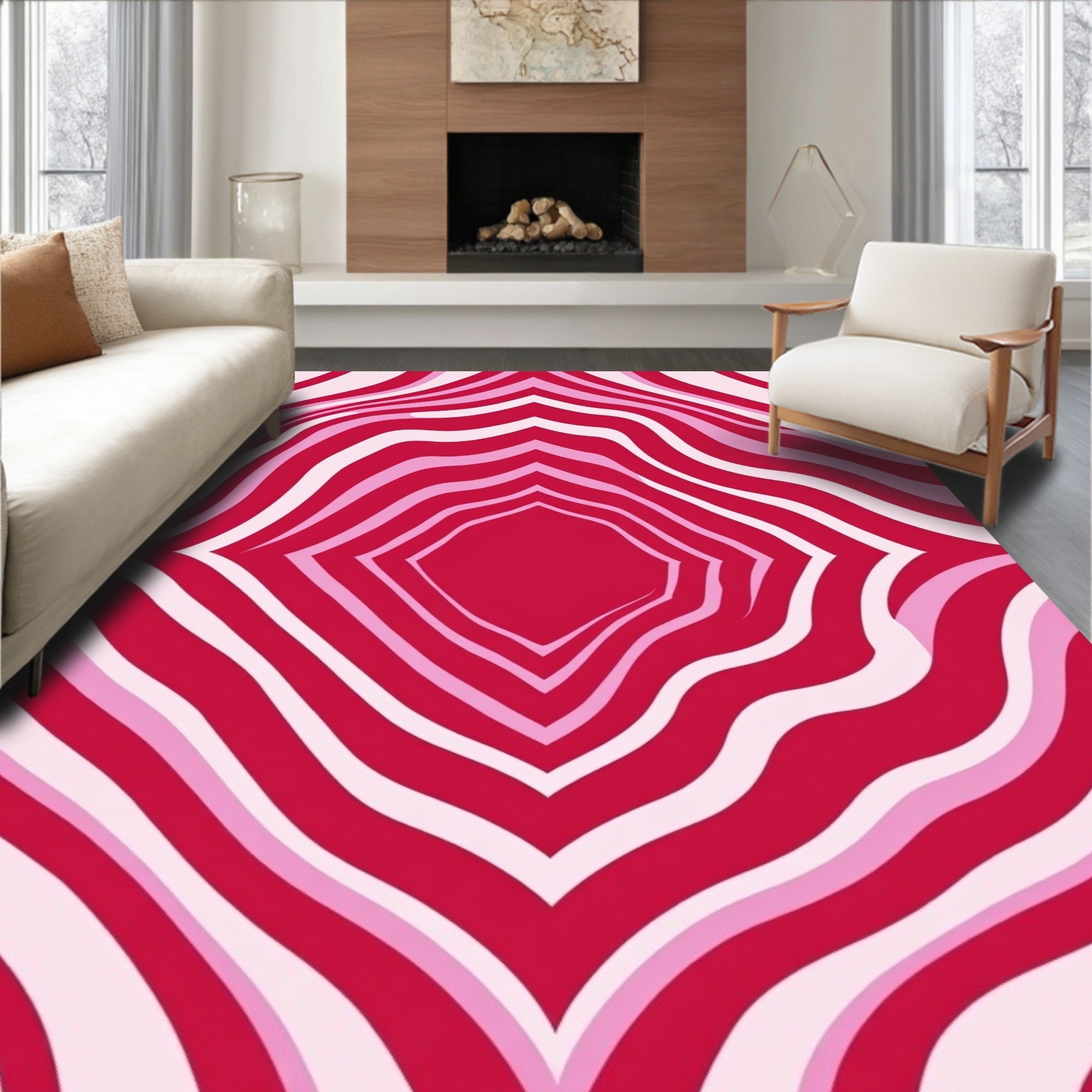 Retro Pink and Red Wavy Stripes Rug