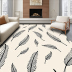 Whimsical Black Feather Cream Background Rug