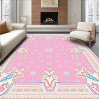 Pastel Pink Floral Scroll Medallion Rug