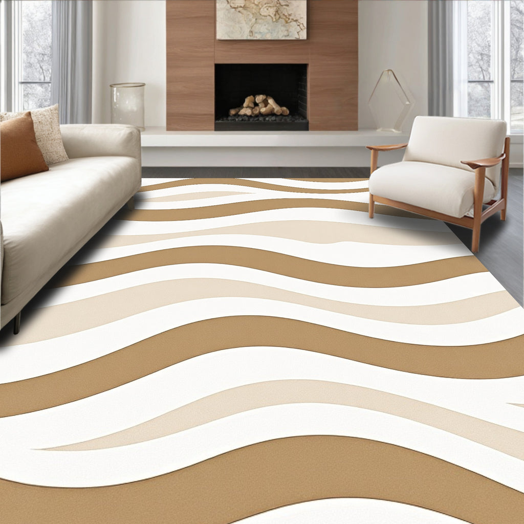 Brown Beige Cream Wavy Lines Rug