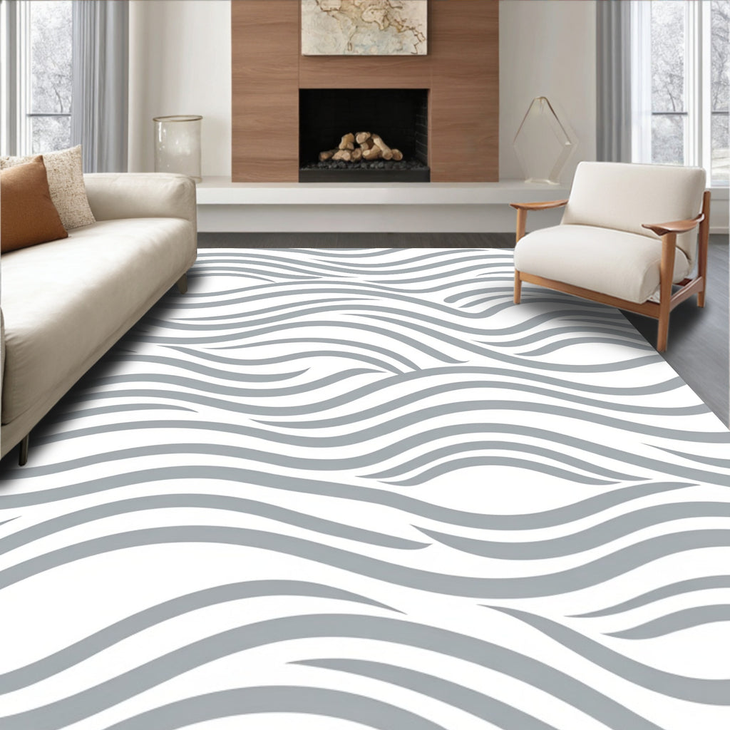 Cool Gray Wavy Stripe Rug