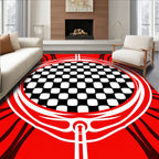 Vivid Red Checkerboard Emblem Rug