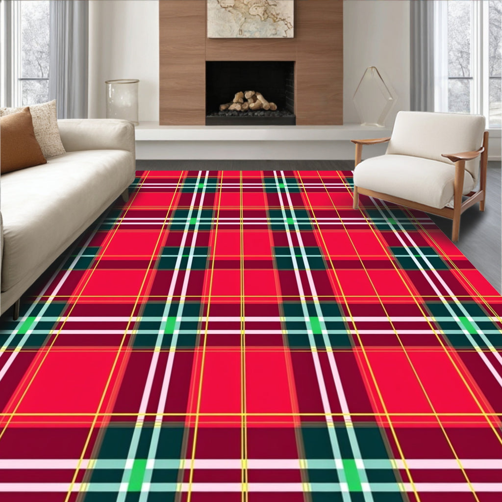 Crimson Red Green Plaid Rug