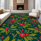 Festive Red Holly Berry Floral Rug