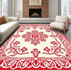 Ornate Crimson Blossom Square Rug