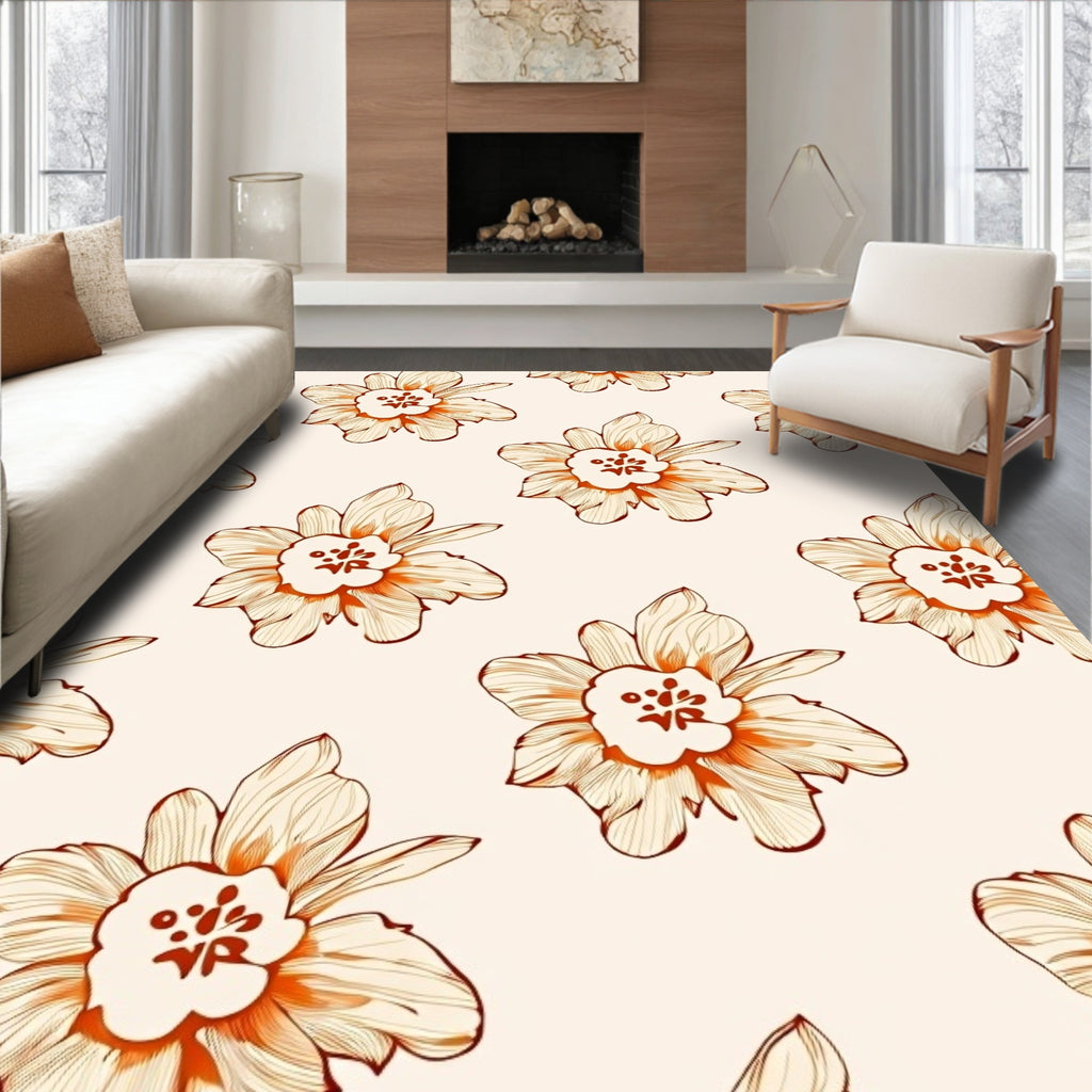 Caramel Floral Linear Sketch Rug