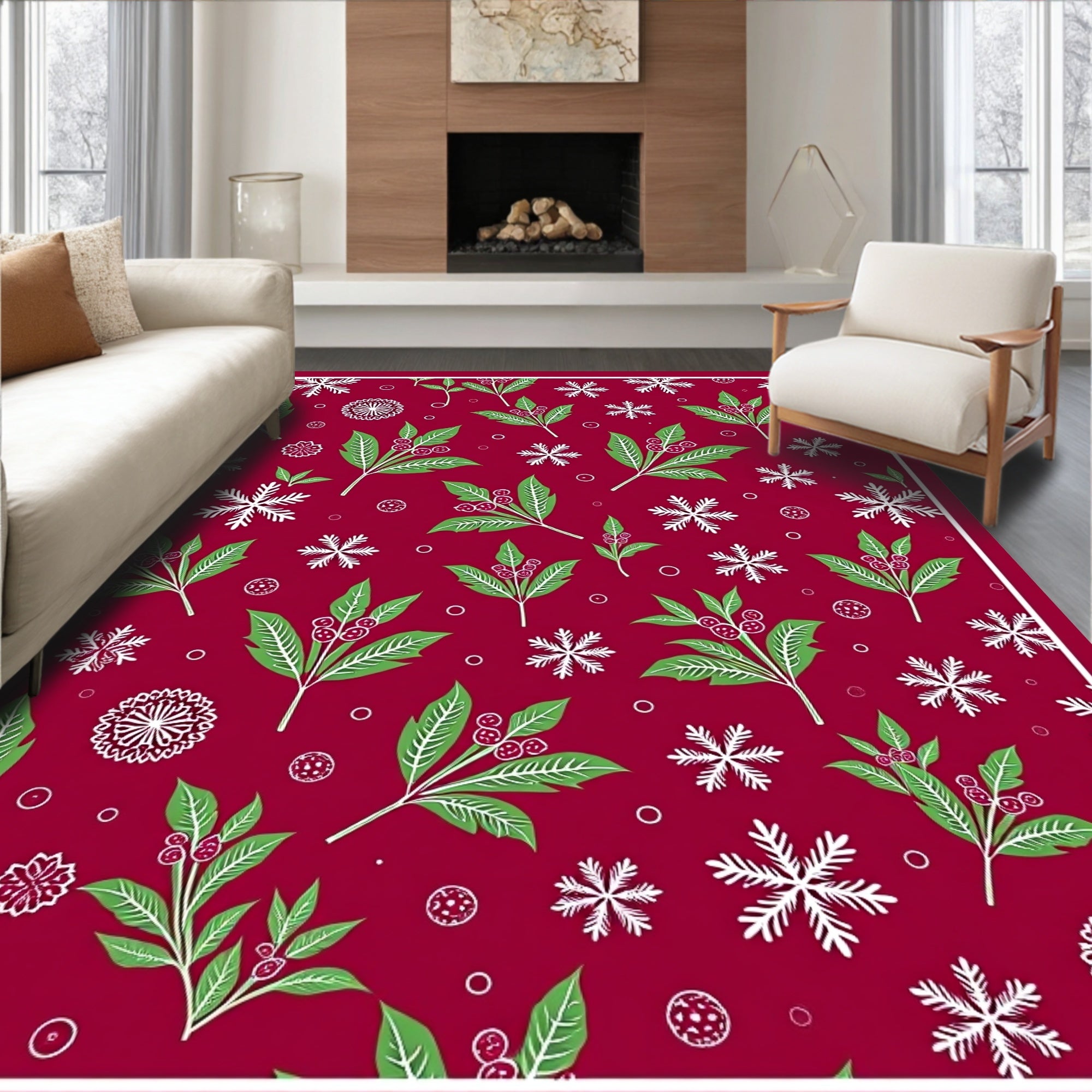 Winter Berries and Snowflakes Red Rug