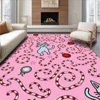 Playful Pink Kitten Candy Cane Ornament Rug