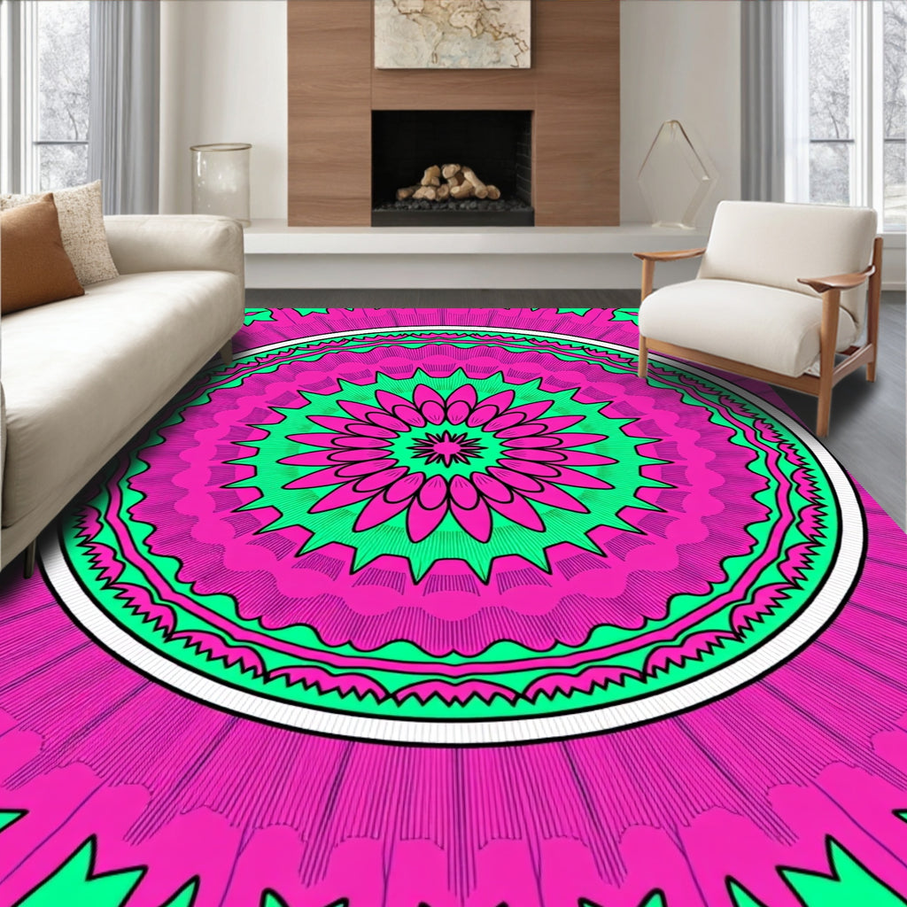 Vivid Pink Teal Mandala Sun Rug