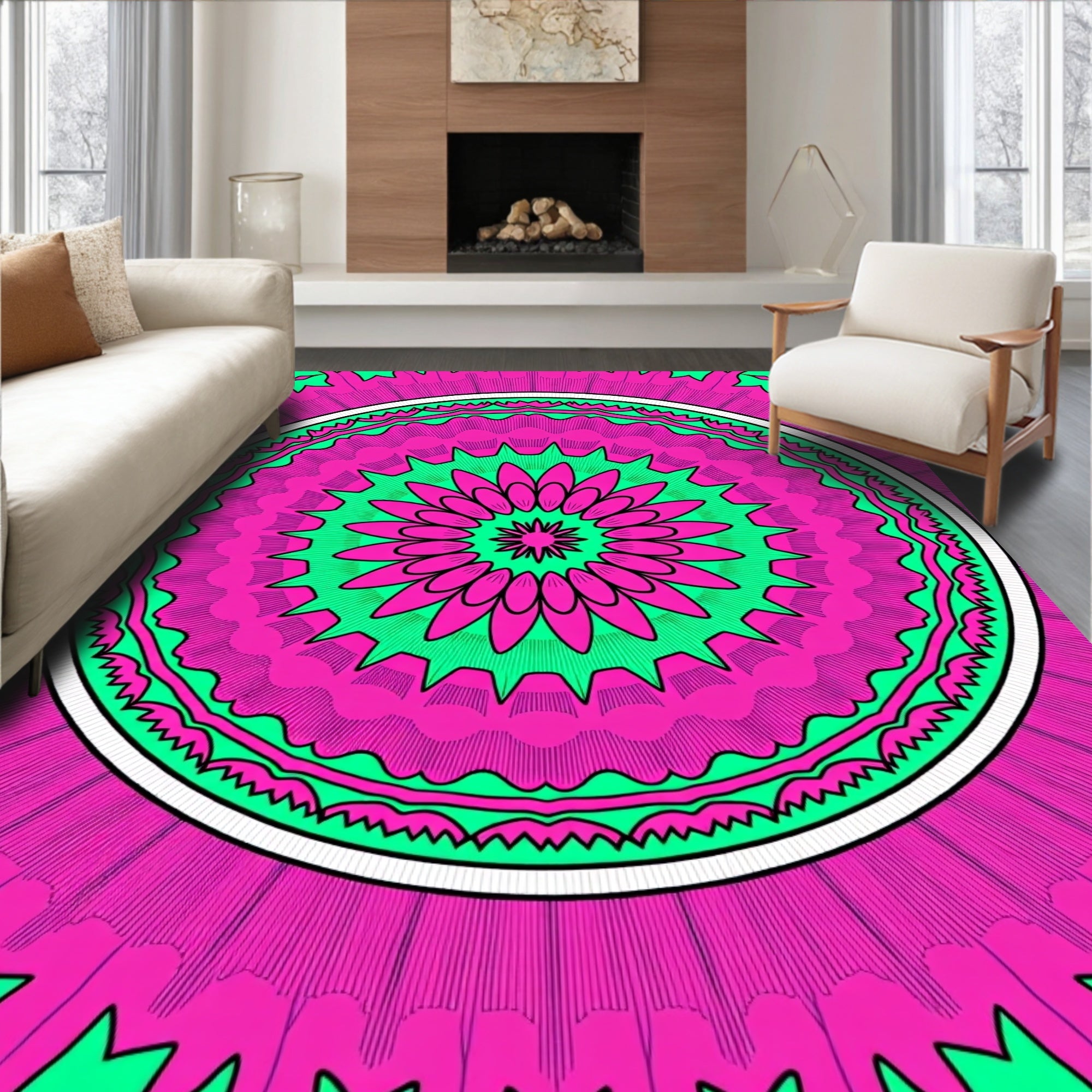 Vivid Pink Teal Mandala Sun Rug