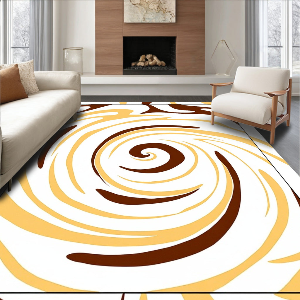 Brown Yellow Swirl Abstract Rug