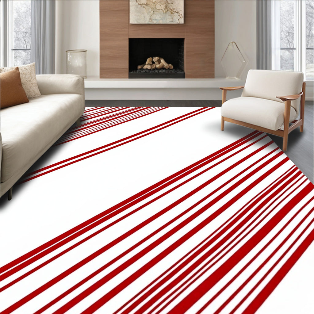 Bold Red Diagonal Stripe Rug