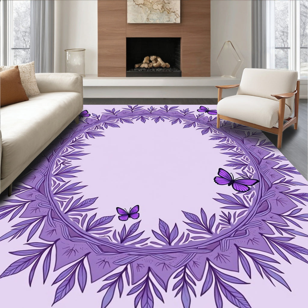 Purple Butterfly Leaf Mandala Rug
