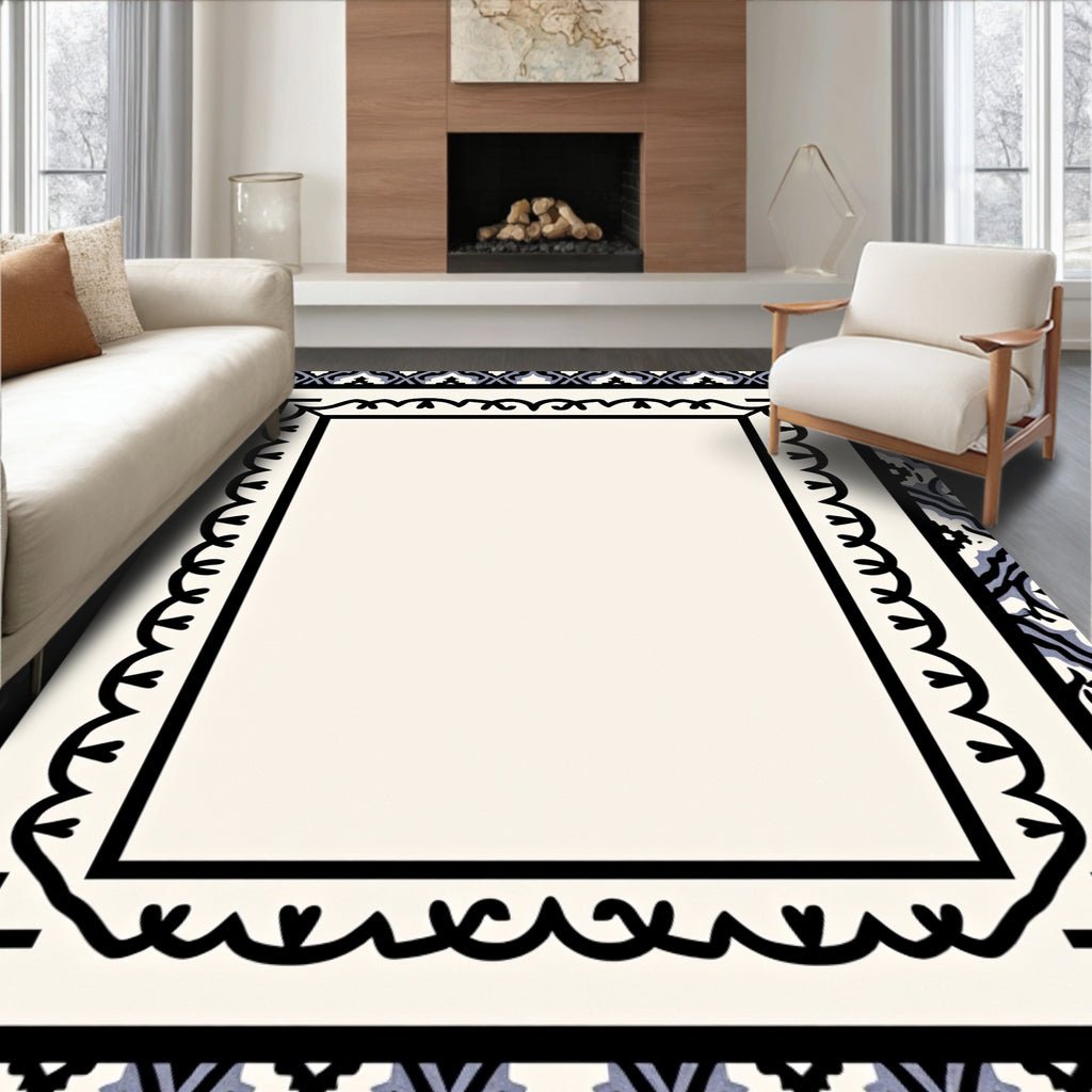 Black Ivory Geometric Scrolled Frame Rug