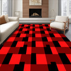 Bold Red Black Checkerboard Weave Rug