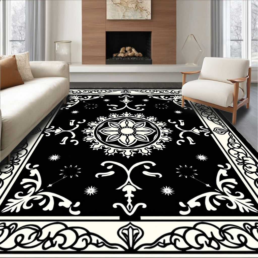 Monochromatic Floral Medallion Border Rug