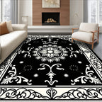 Monochromatic Floral Medallion Border Rug