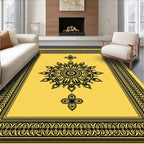 Golden Sunburst Floral Frame Rug