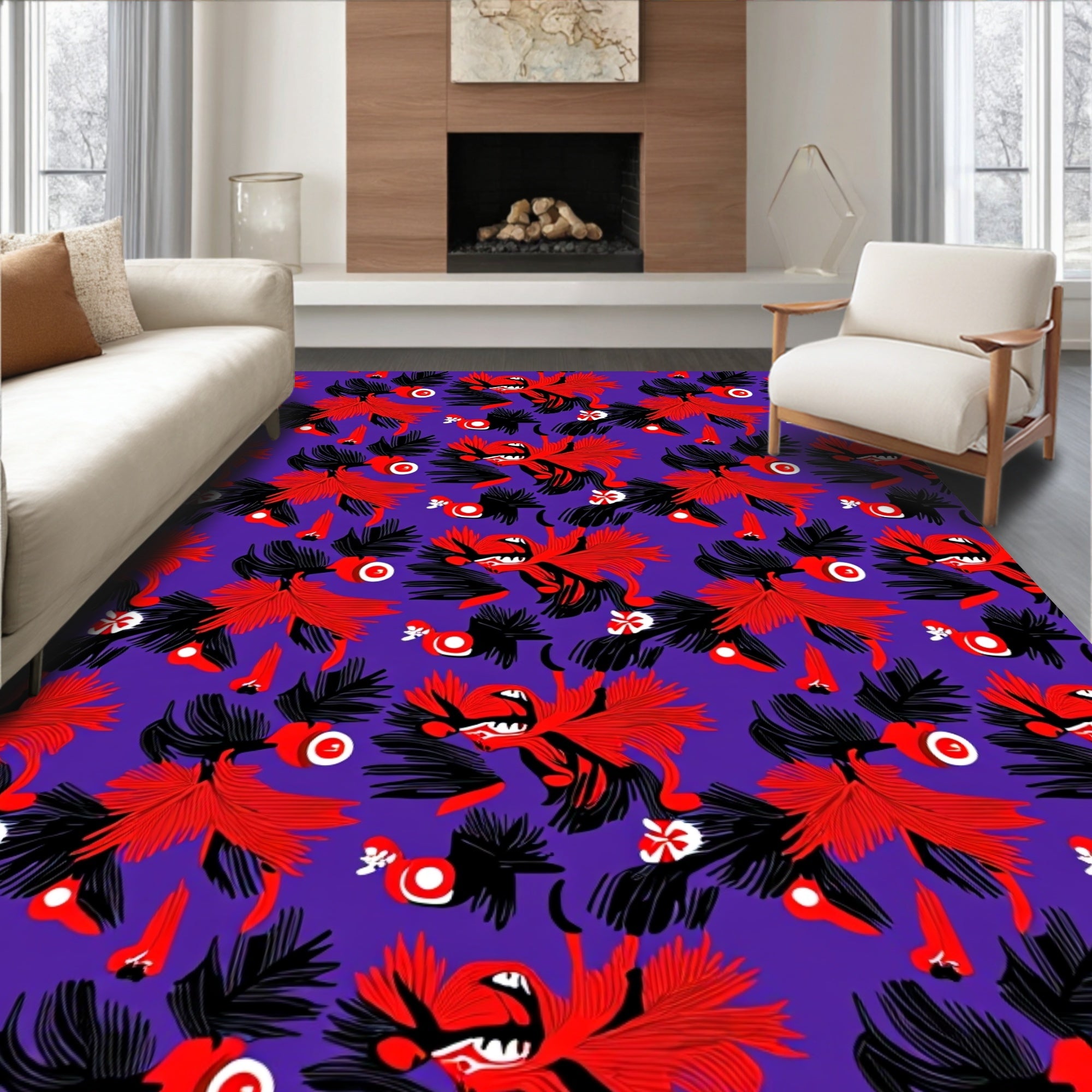 Energetic Crimson Fiery Abstract Figures Rug