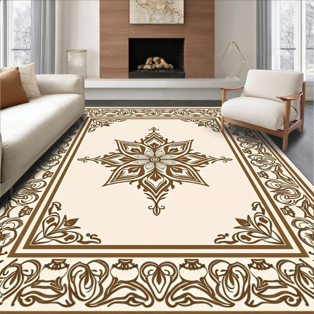 Brown Floral Medallion Border Rug