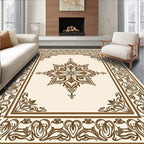 Brown Floral Medallion Border Rug