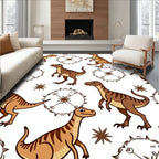 Brown Dinosaur Figures and Starbursts Rug