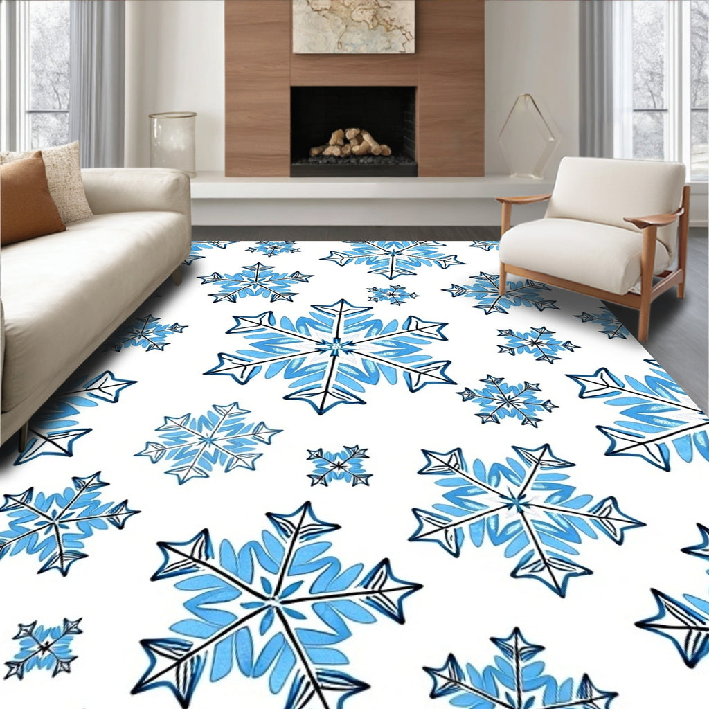 Cool Blue Snowflake Collage Rug