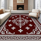Deep Crimson Floral Medallion Border Rug