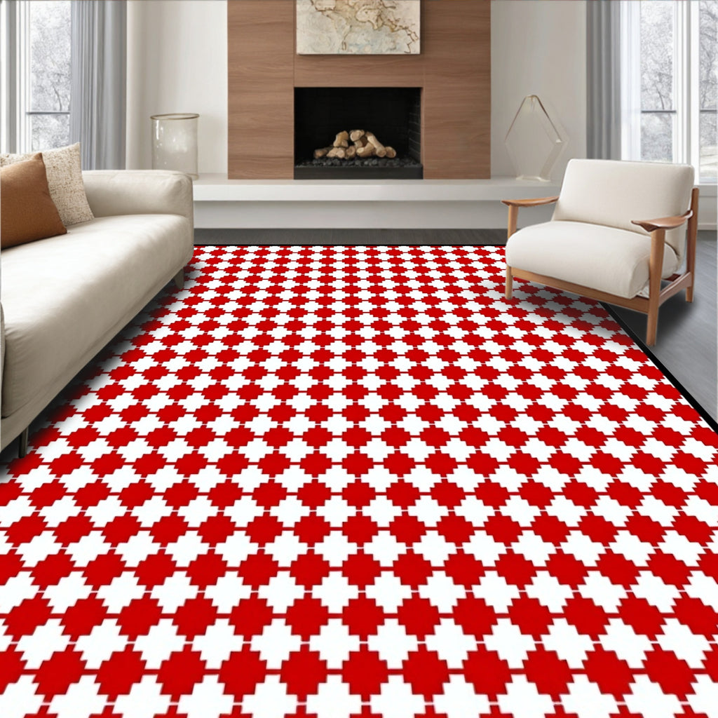 Crimson White Geometric Diamond Arrangement Rug