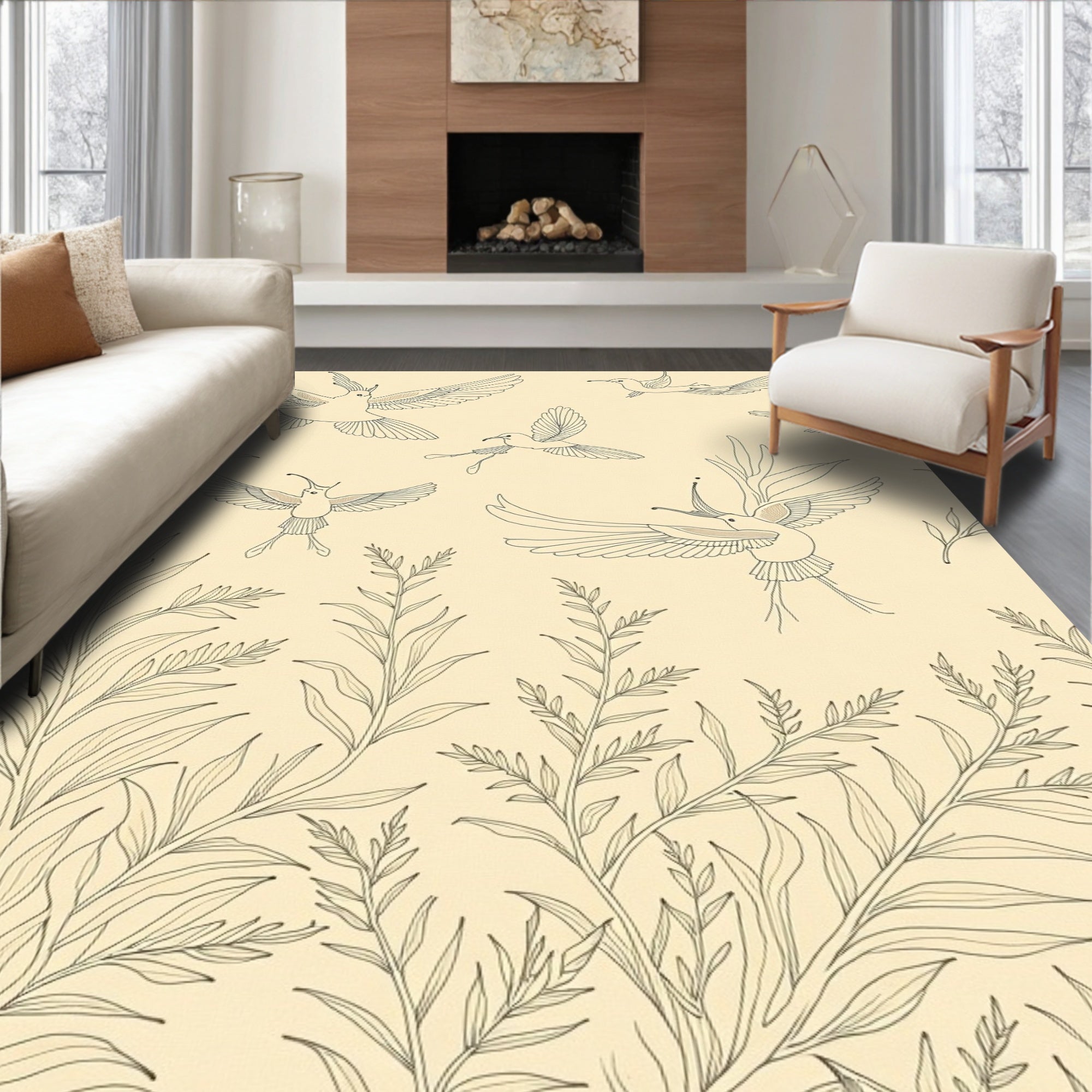 Golden Hummingbirds Among Foliage Rug