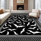 Black White Flying Bat Border Rug