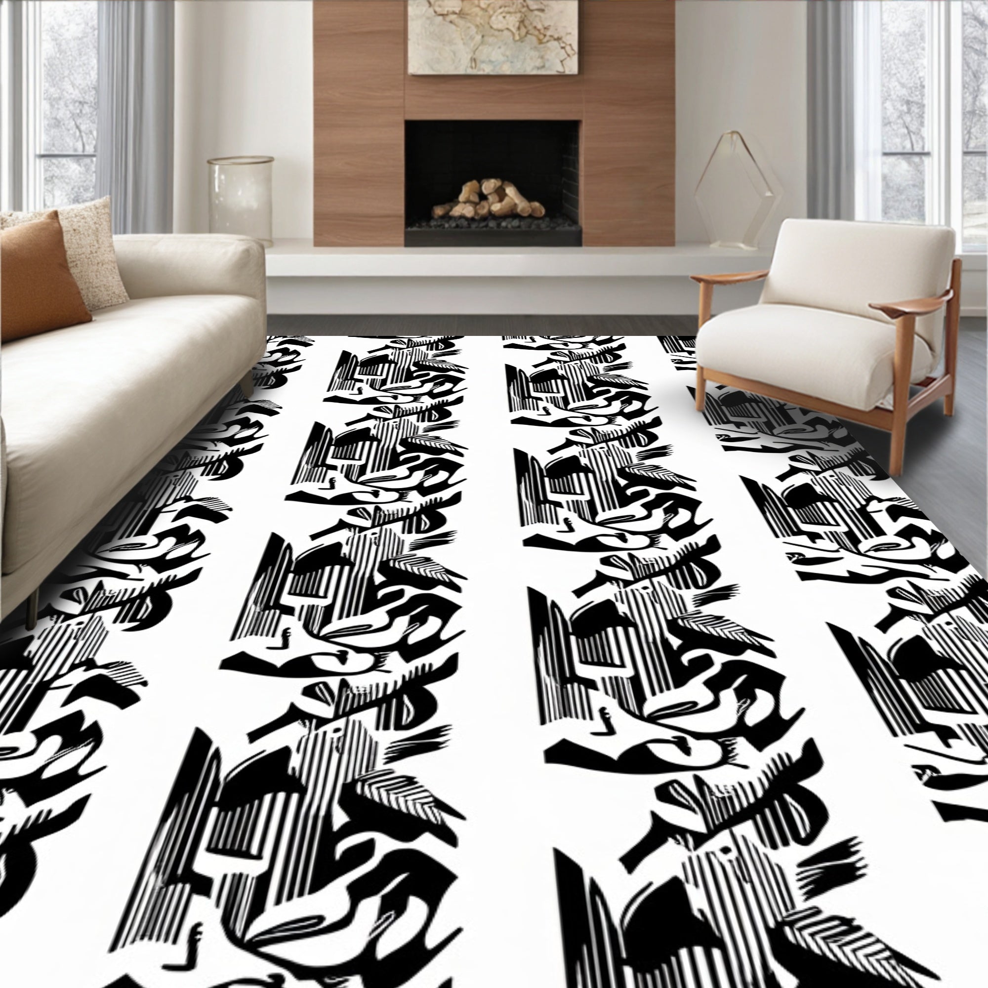 Monochromatic Abstract Organic Forms Rug
