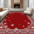 Crimson Snowflake Winter Border Rug